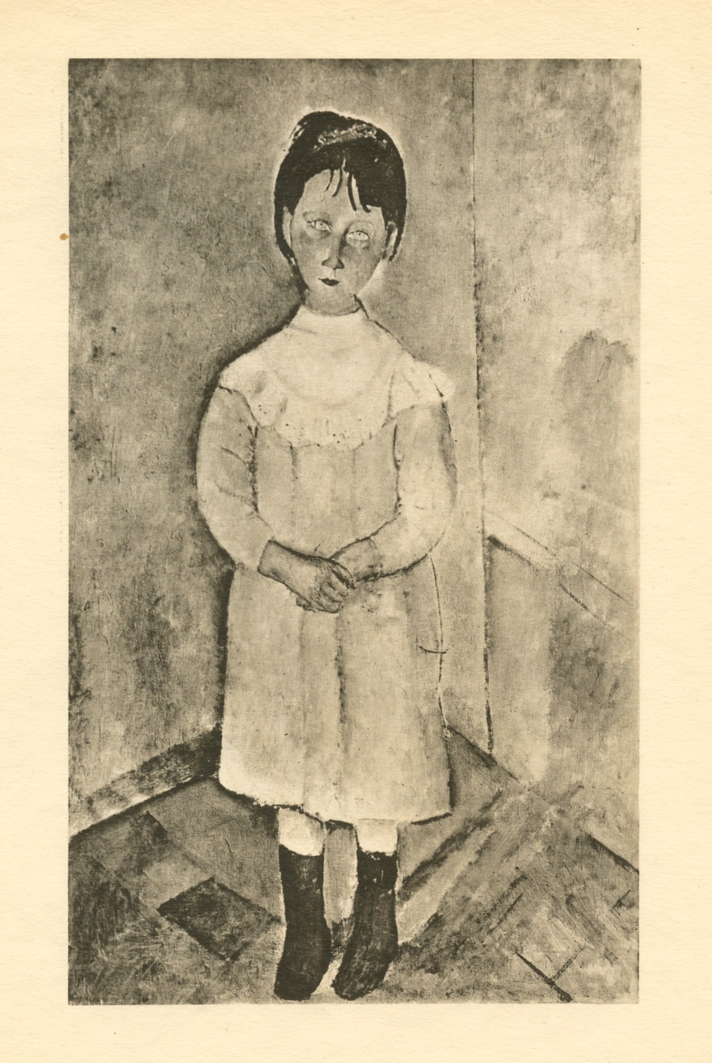 Amedeo Modigliani "Fillette en bleu": Medium: collotype (after the painting). Printed in 1926 at the Leon Marotte atelier and published in an edition of 1000 by Editions des Quatre Chemins. Image size: 7 3/4 x 4 3/4 inches (198 x 121 mm).