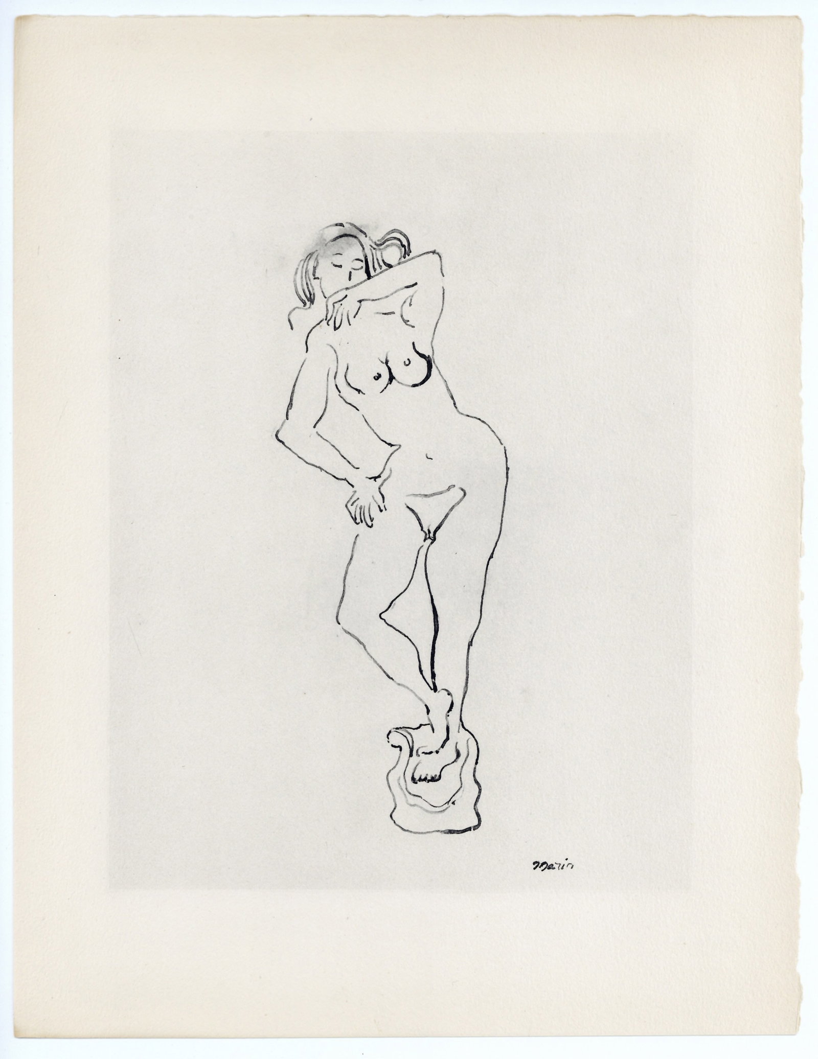 John Marin "Figurine": Medium: collotype (after the drawing). Printed in 1950 in a limited edition of 125 on Johannot wove paper. Sheet size: 12 1/2 x 10 inches (323 x 250 mm). Signed in the plate, not by hand. Reserve: $40
