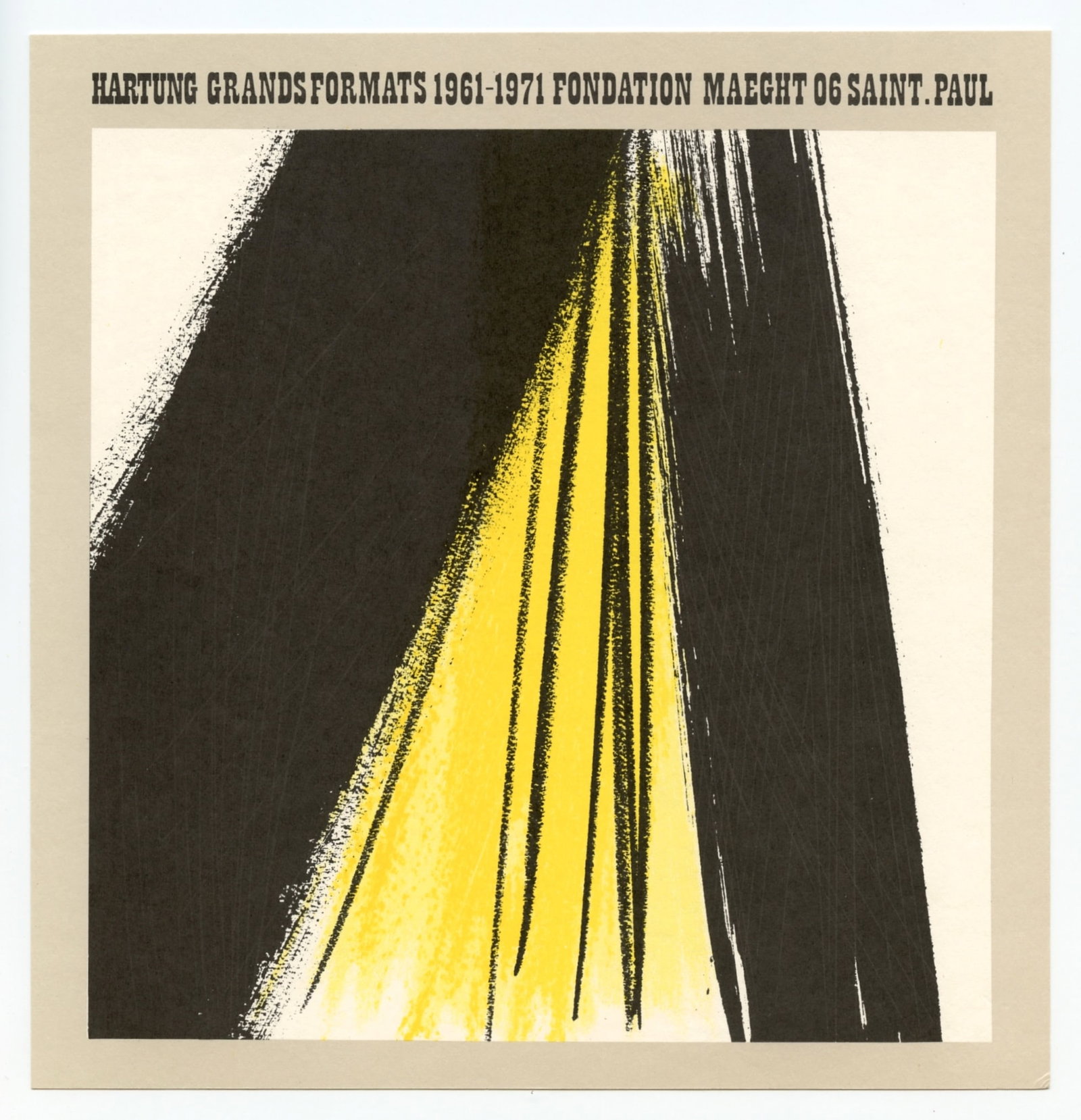 Hans Hartung lithograph, 1971: Medium: lithograph (after Hans Hartung). Printed in Paris in 1971 by Atelier Arte for a rare Foundation Maeght exhibition catalogue. Image size: 6 7/8 x 6 7/8 inches (175 x 175 mm). Sheet size: 8 x 7 