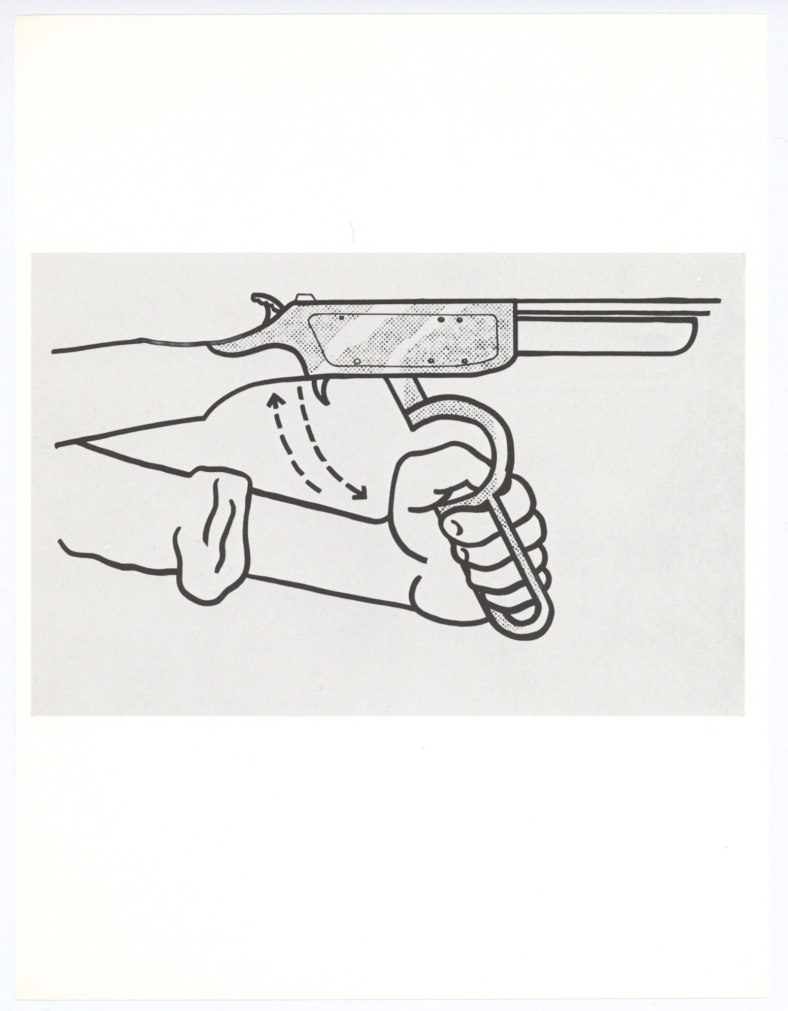 Roy Lichtenstein "Hand Loading Gun II": Medium: offset lithograph (after the drawing). This print is from the limited edition of 180 on J A Dessin wove paper. Printed in 1970 by Imprimeries Reunies of Lausanne, Switzerland (for the deluxe f