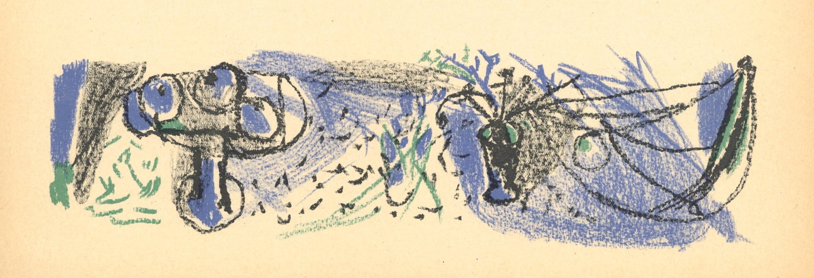 Andre Marchand original lithograph, 1947: Medium: original lithograph. Executed for one of the first issues of Derrière le Miroir in 1947, and published in Paris by Maeght. Image size: 2 3/4 x 9 1/2 inches (70 x 245 mm). Sheet size: 15 x