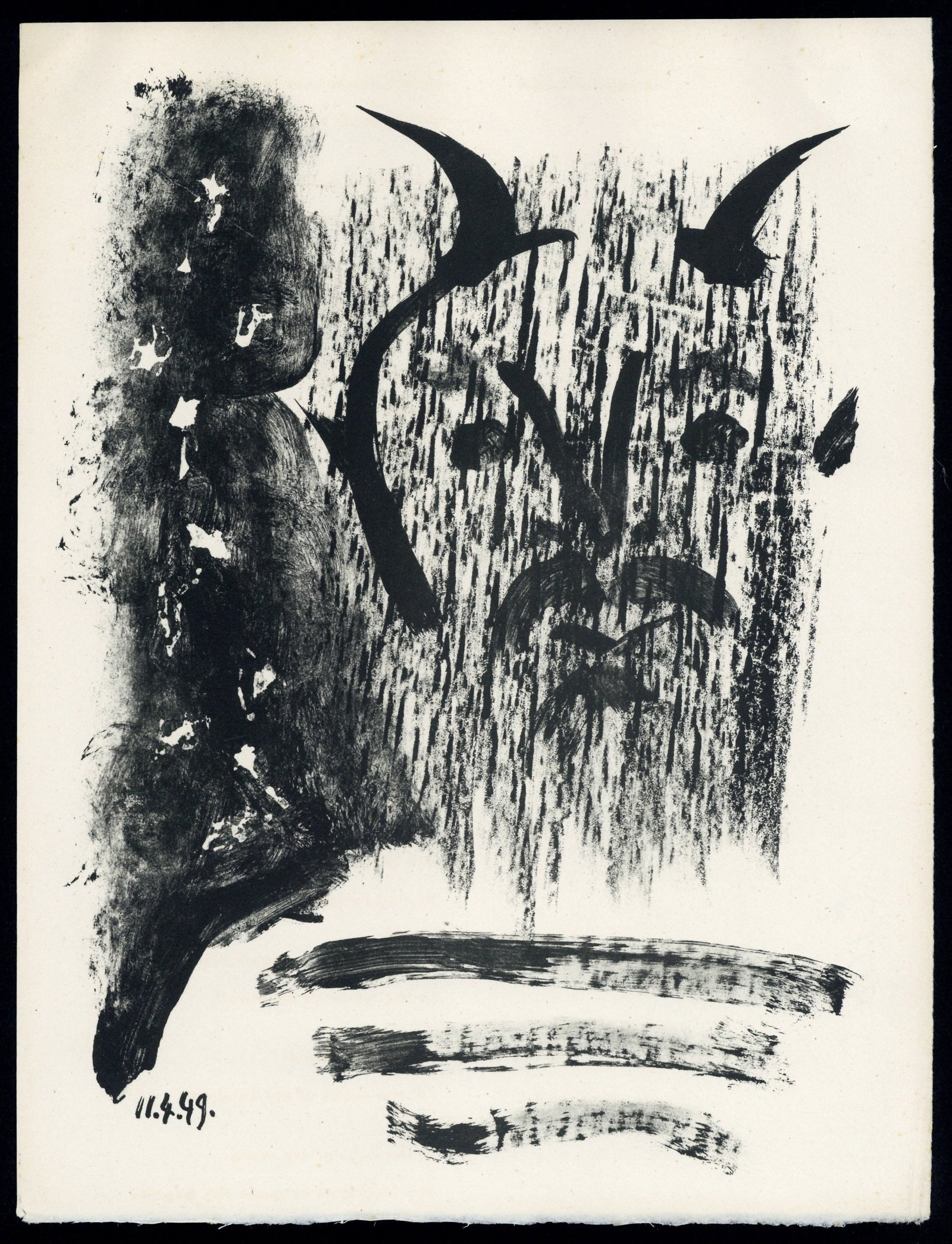 Pablo Picasso original lithograph "Elegy of Ihpetonga": Medium: original lithograph. Printed in 1954 at the Mourlot Freres atelier and published in New York by The Noonday Press in an edition of 64 for the "Elegy of Ihpetonga and Masks of Ashes" portfolio.