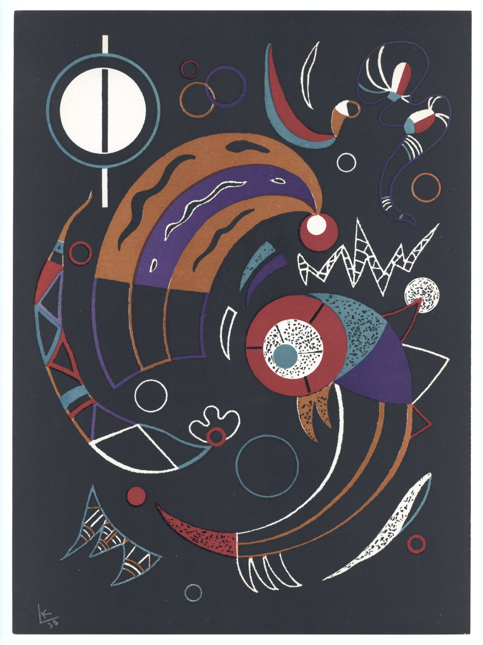 Wassily Kandinsky "Comets" original lithograph: Medium: original lithograph. Printed in 1938 and published in Paris by Teriade for the art revue Verve (volume 1, number 2). Kandinsky was invited to contribute an original composition on the theme of
