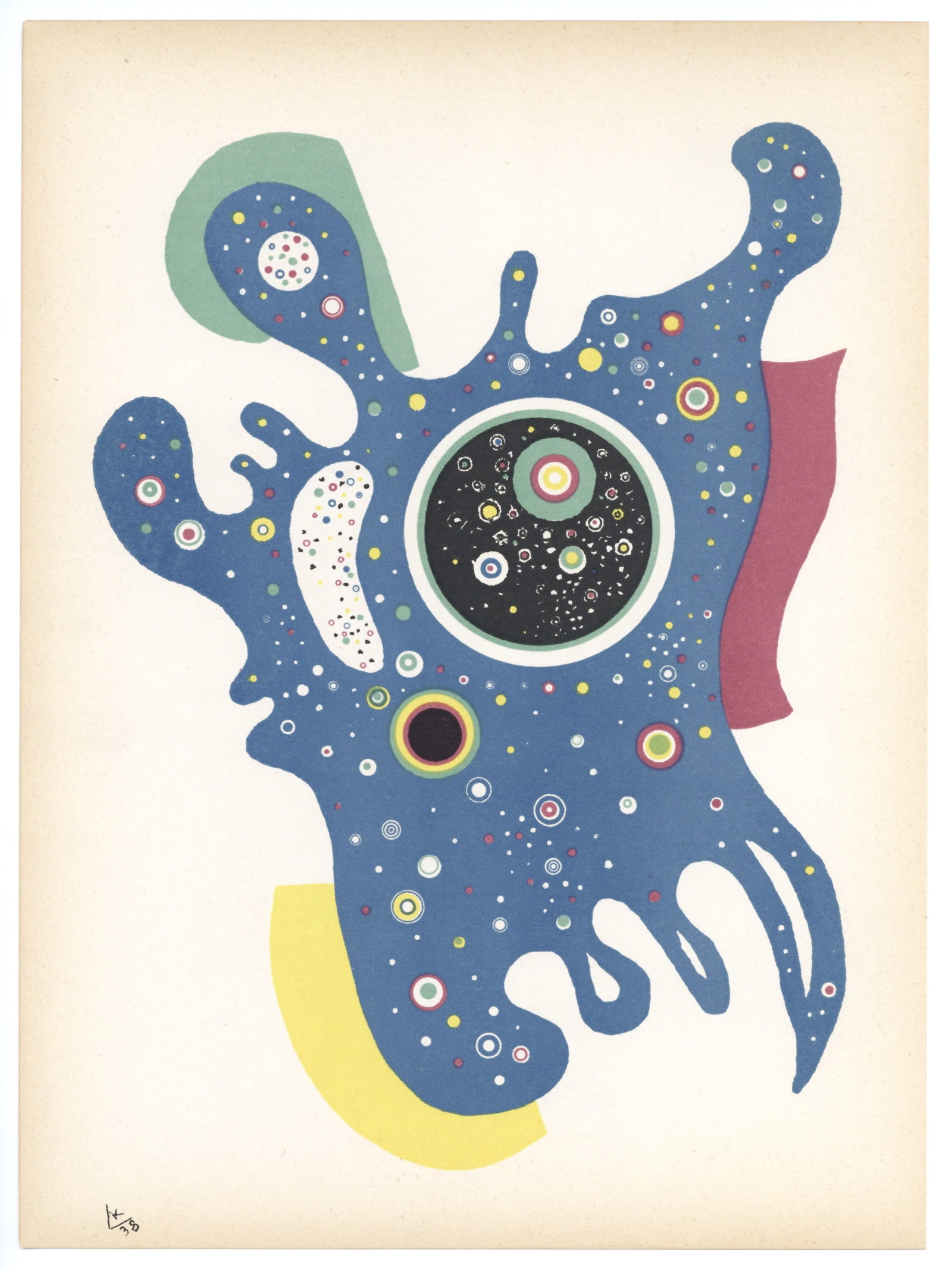 Wassily Kandinsky "Stars" original lithograph: Medium: original lithograph. Printed in 1938 and published in Paris by Teriade for the art revue Verve (volume 1, number 2). Kandinsky was invited to contribute an original composition on the theme of