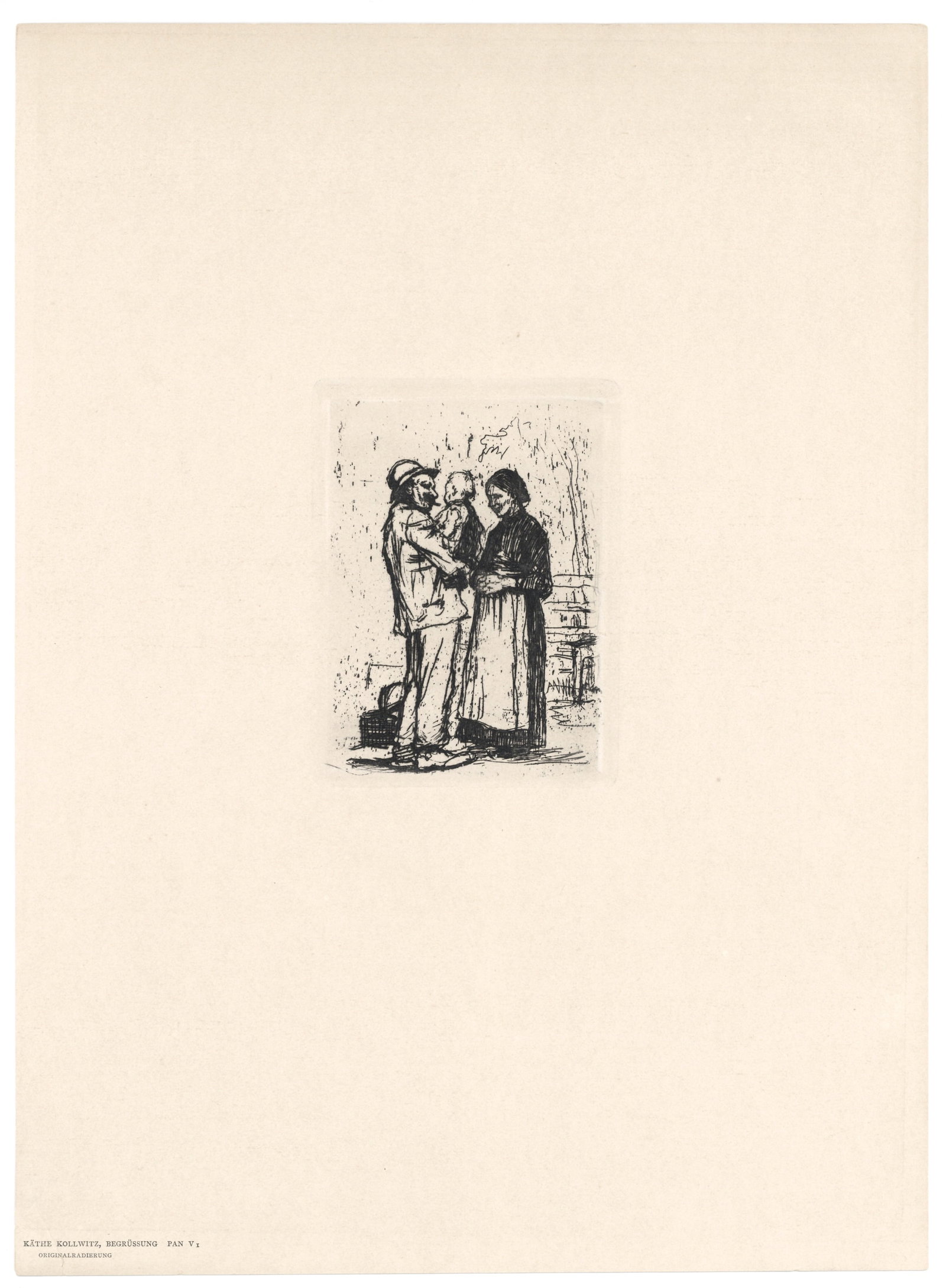 Kathe Kollwitz "Begrüssung" original etching - 2