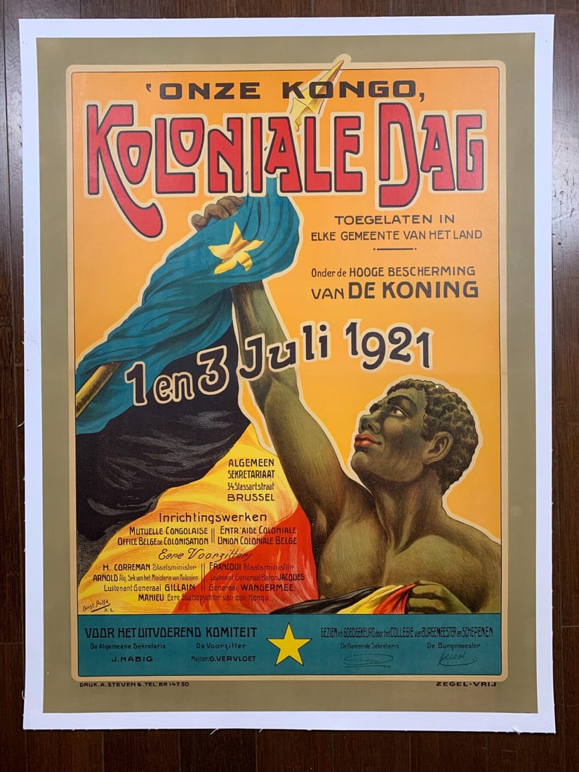 Koloniale Dag - Art By Constant Poffe (1921) 24.25x32.875 Belgian Advertising Poster LB: Koloniale Dag - Art By Constant Poffe (1921) 24.25x32.875 Belgian Advertising Poster LB Reserve: $1,445.00 Shipping: Domestic: Flat-rate of $56.00 to anywhere within the contiguous U.S. International: