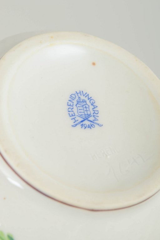 Herend, Hungary. Porcelain sugar bowl and creamer with flowers in pink and blue tones with green - 4