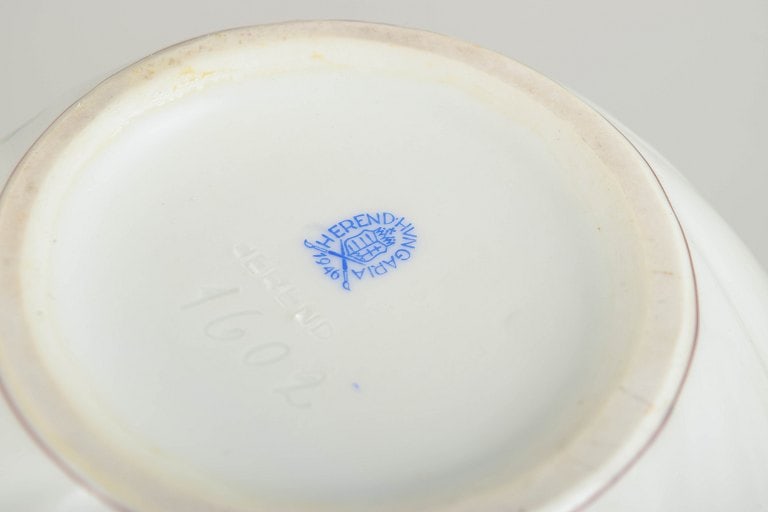 Herend, Hungary. Porcelain teapot with flowers in pink and blue tones with green leaves. Mid-20th - 4