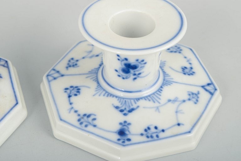 Royal Copenhagen, Denmark. Blue Fluted Plain, pair of porcelain candlesticks with decoration in - 3