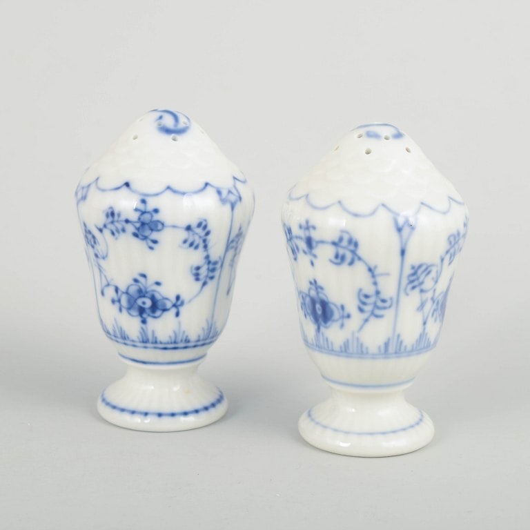 Royal Copenhagen, Denmark. Blue Fluted Full Lace, porcelain salt and pepper set with decoration in (1 of 4)