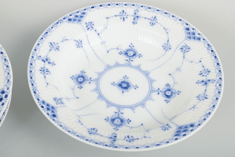 Royal Copenhagen, Denmark. Blue Fluted Half Lace, set of three porcelain deep plates with decoration - 3