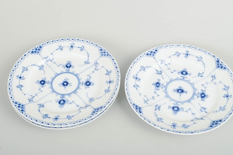 Royal Copenhagen, Denmark. Blue Fluted Half Lace, set of three porcelain salad plates with - 2