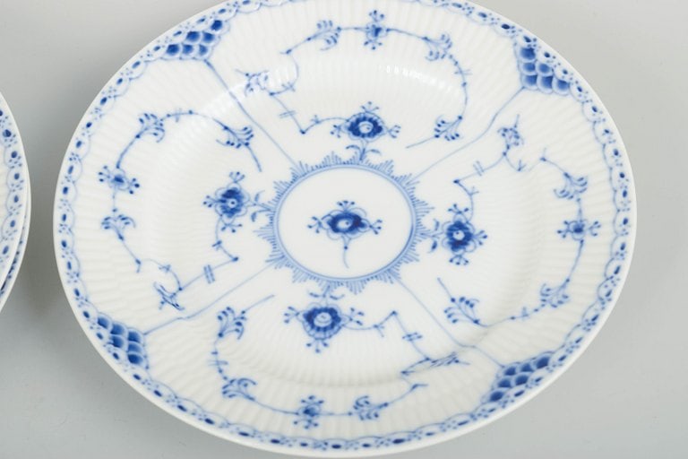 Royal Copenhagen, Denmark. Blue Fluted Half Lace, set of three porcelain salad plates with - 3