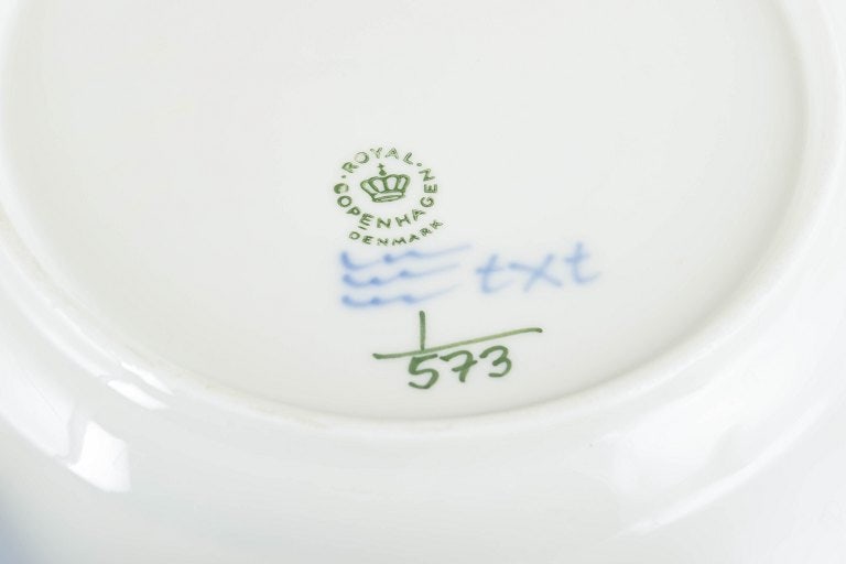 Royal Copenhagen, Denmark. Blue Fluted Half Lace, set of three porcelain salad plates with - 4