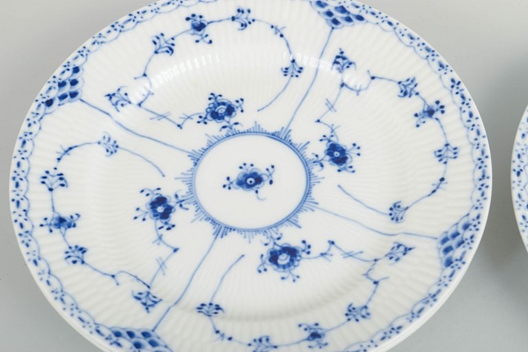 Royal Copenhagen, Denmark. Blue Fluted Half Lace, set of three porcelain salad plates with - 3