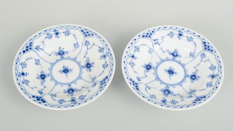 Royal Copenhagen, Denmark. Blue Fluted Half Lace, set of two porcelain small deep plates with - 2
