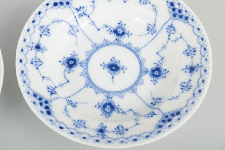 Royal Copenhagen, Denmark. Blue Fluted Half Lace, set of two porcelain small deep plates with - 3