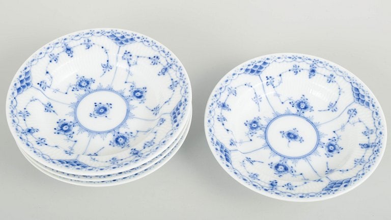 Royal Copenhagen, Denmark. Blue Fluted Half Lace, set of four porcelain small deep plates with - 2