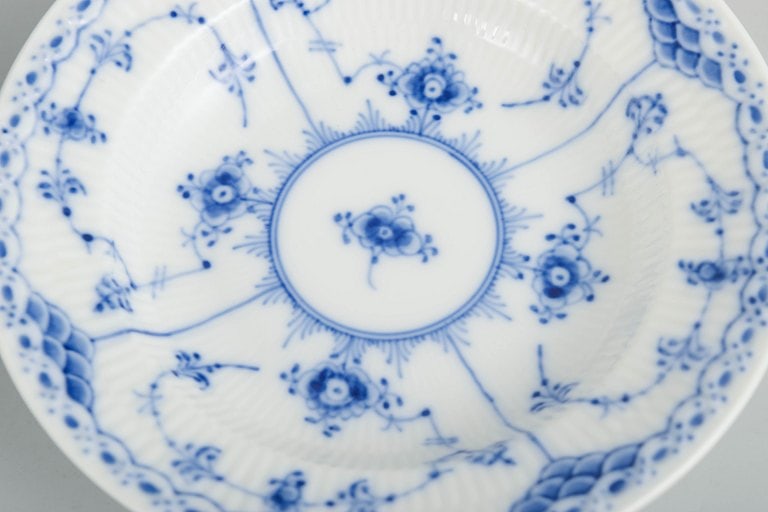 Royal Copenhagen, Denmark. Blue Fluted Half Lace, set of four porcelain small deep plates with - 3