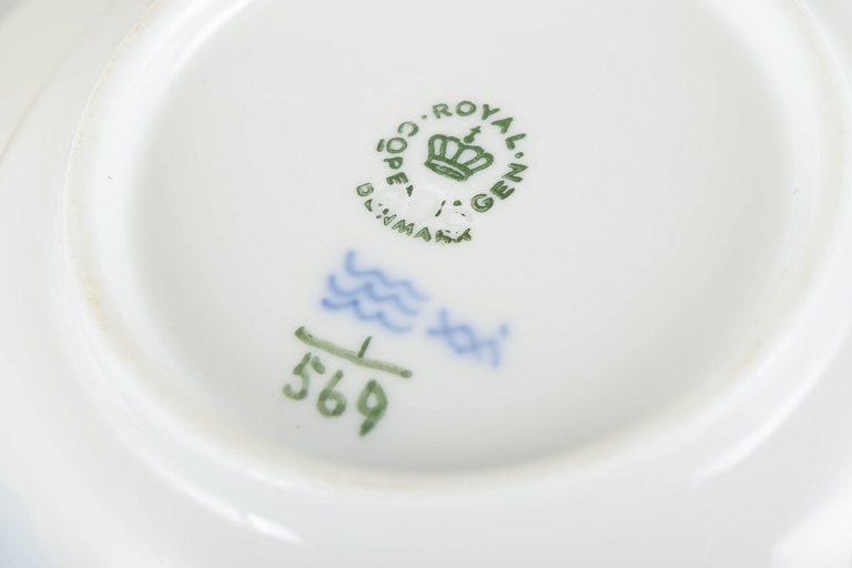 Royal Copenhagen, Denmark. Blue Fluted Half Lace, set of four porcelain small deep plates with - 4