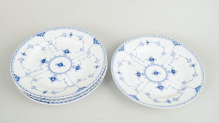 Royal Copenhagen, Denmark. Blue Fluted Half Lace, set of four porcelain dinner plates with - 2