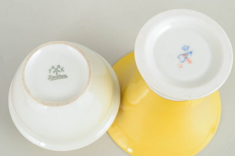 Germany. Two art deco small porcelain vases in yellow and white tones with gilded details. Approx. - 4