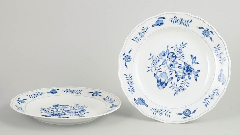 Meissen, Germany. Blue Orchid, set of two porcelain dinner plates with blue decoration. Approx. (1 of 4)