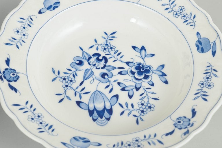 Meissen, Germany. Blue Orchid, set of three porcelain soup plates with blue decoration. Approx. - 3