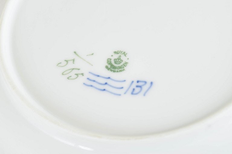 Royal Copenhagen, Denmark. Blue Fluted Half Lace set of four soup plates with underglaze cobalt blue - 4