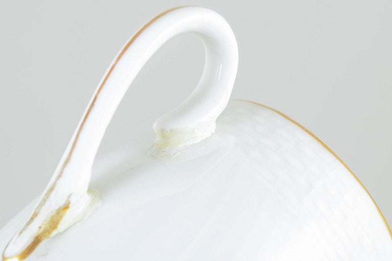 Royal Copenhagen, Denmark. Saxon Flower porcelain mustard jar with lid and silver spoon. Approx. - 4