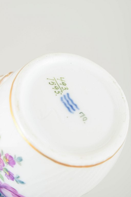 Royal Copenhagen, Denmark. Saxon Flower porcelain mustard jar with lid and silver spoon. Approx. - 5