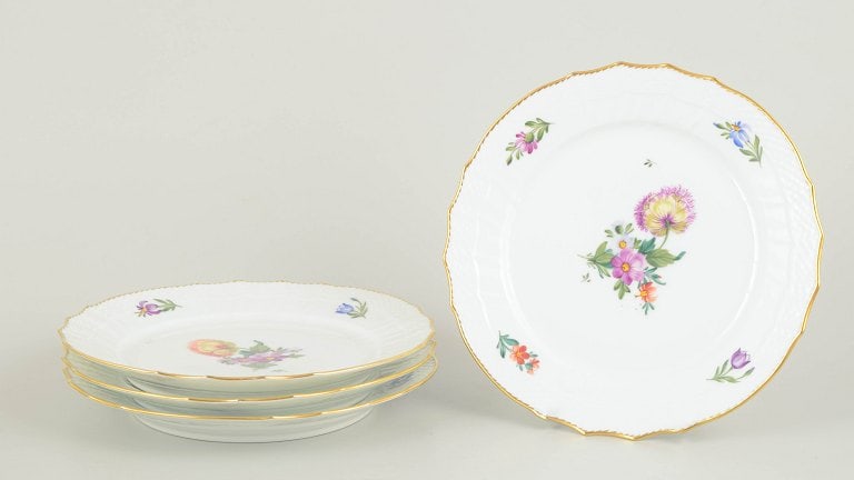 Royal Copenhagen, Denmark. Saxon Flower set of four lunch plates. Approx. 1920s. (1 of 4)