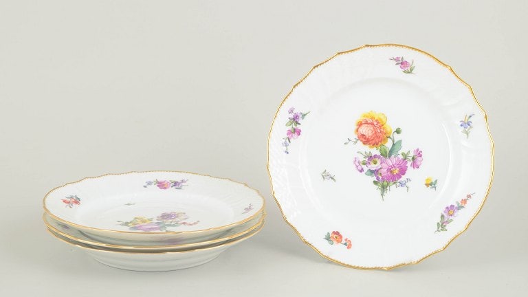 Royal Copenhagen, Denmark. Saxon Flower set of four lunch plates. Approx. 1920s. (1 of 4)