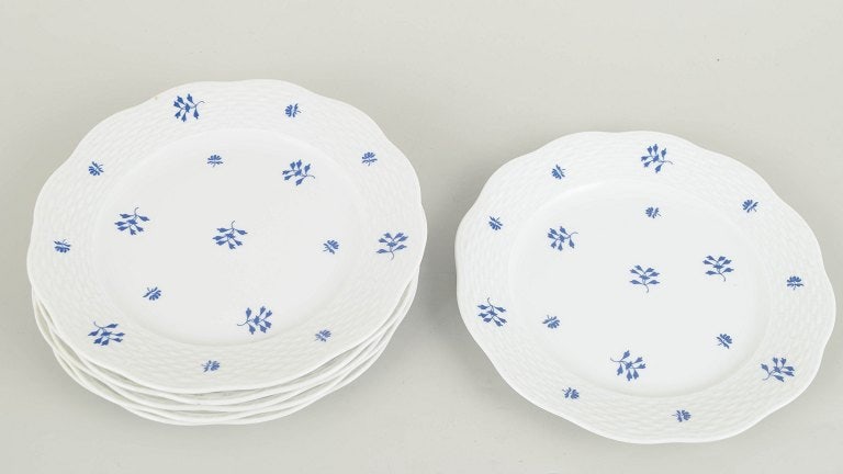 Herend, Hungary. Set of six porcelain plates with blue floral motif. Circa 1930s. - 2