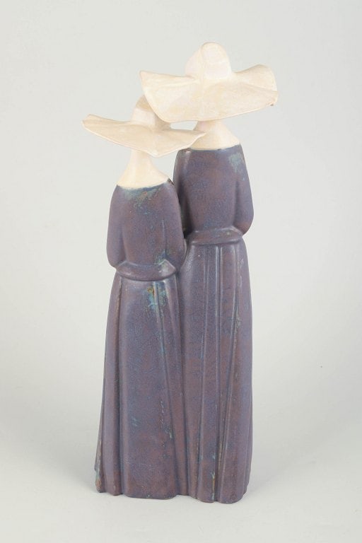 Lladró,, Spain. Large porcelain sculpture of two female figures with wide hats in violet and - 3