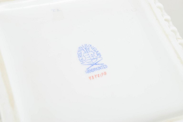 Herend, Hungary. Square porcelain dish with a braided rim and floral motif. Circa 1930s. - 4