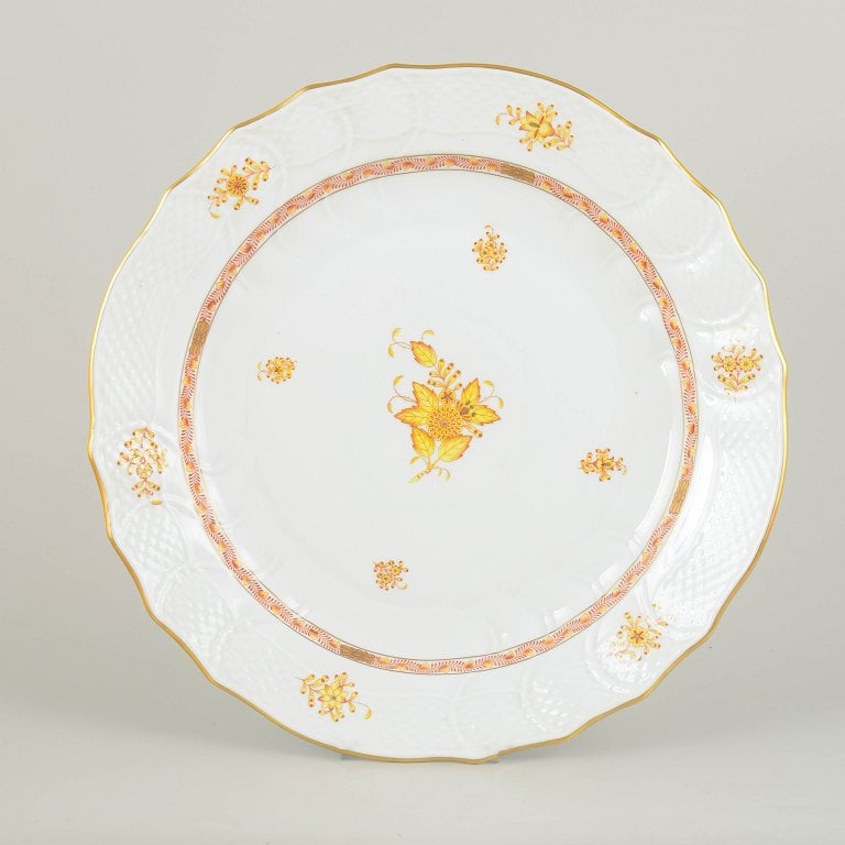 Herend, Hungary. Chinese Bouquet, large porcelain platter with floral bouquet in warm golden tones. (1 of 4)