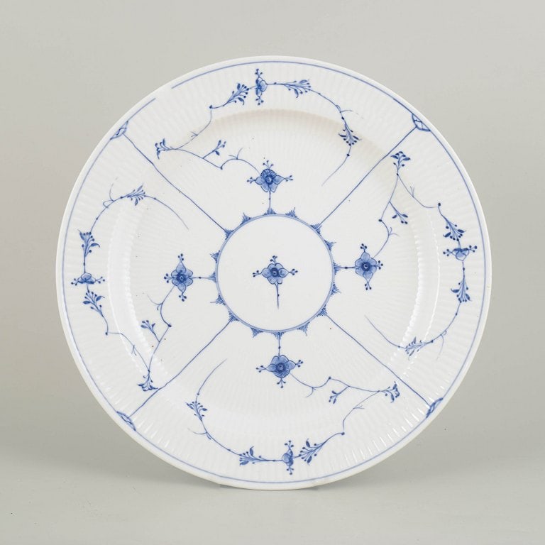 Royal Copenhagen, Denmark. Blue Fluted Plain large round porcelain platter with underglaze cobalt (1 of 4)