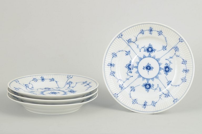 Royal Copenhagen, Denmark. Blue Fluted Plain set of four porcelain lunch/salad plates with (1 of 4)