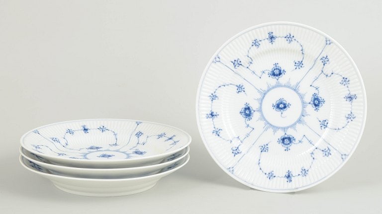 Royal Copenhagen, Denmark. Blue Fluted Plain set of four porcelain lunch/salad plates with (1 of 4)