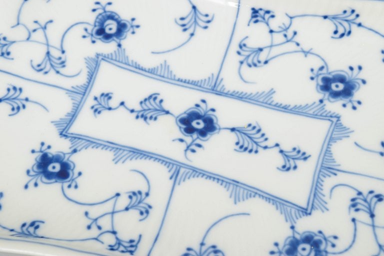 Royal Copenhagen, Denmark. Blue Fluted Plain, porcelain tray with decoration in cobalt blue. Dated - 3