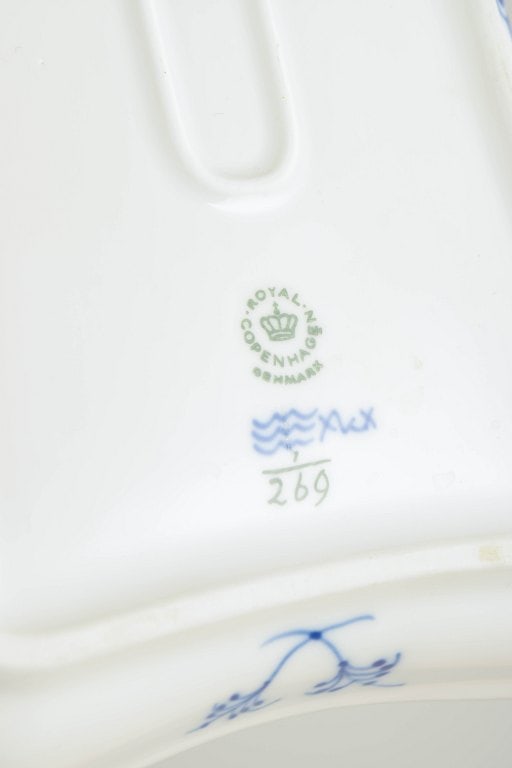 Royal Copenhagen, Denmark. Blue Fluted Plain, porcelain tray with decoration in cobalt blue. Dated - 4