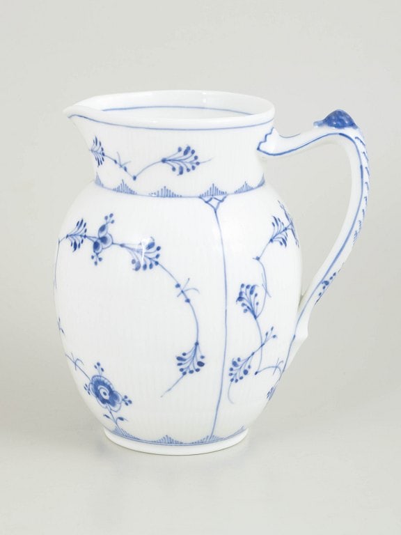 Royal Copenhagen, Denmark. Blue Fluted Plain, porcelain pitcher with decoration in cobalt blue. (1 of 4)