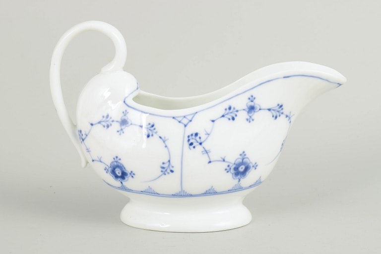 Royal Copenhagen, Denmark. Blue Fluted Plain porcelain sauce boat with decoration in cobalt blue. (1 of 5)