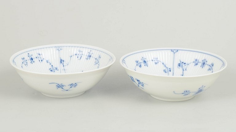 Royal Copenhagen, Denmark. Blue Fluted Plain, set of two porcelain bowls in cobalt underglaze. (1 of 4)