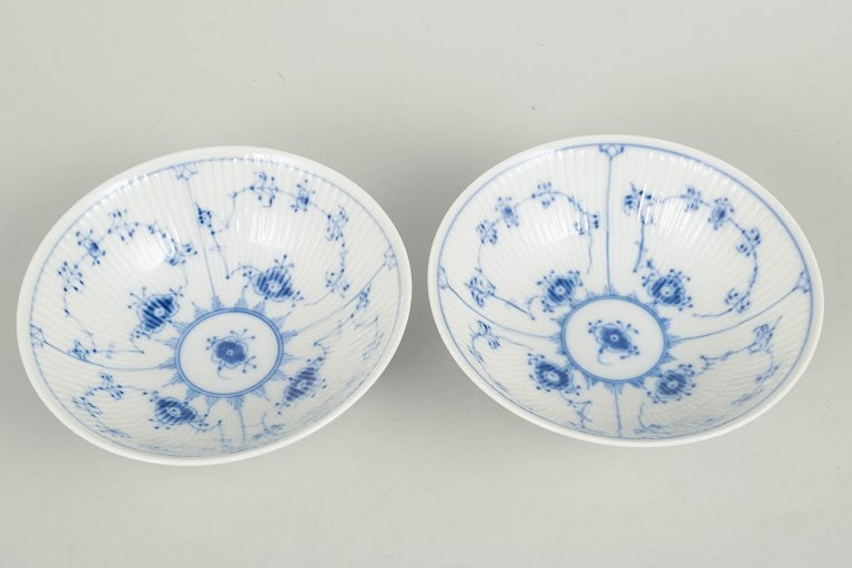 Royal Copenhagen, Denmark. Blue Fluted Plain, set of two porcelain bowls in cobalt underglaze. - 2