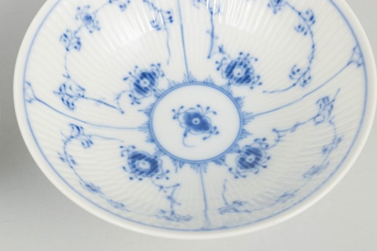 Royal Copenhagen, Denmark. Blue Fluted Plain, set of two porcelain bowls in cobalt underglaze. - 3