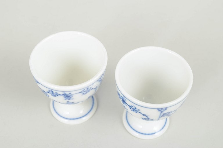 Royal Copenhagen, Denmark. Blue Fluted Plain, set of two porcelain egg cups in cobalt underglaze. - 2