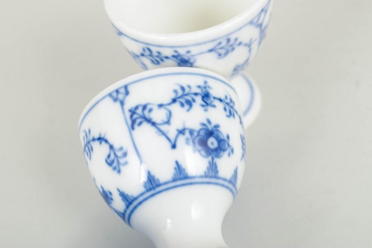 Royal Copenhagen, Denmark. Blue Fluted Plain, set of two porcelain egg cups in cobalt underglaze. - 3