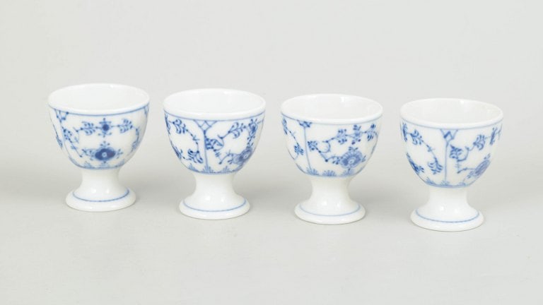 Royal Copenhagen, Denmark. Blue Fluted Plain, set of four porcelain egg cups in cobalt underglaze. (1 of 4)